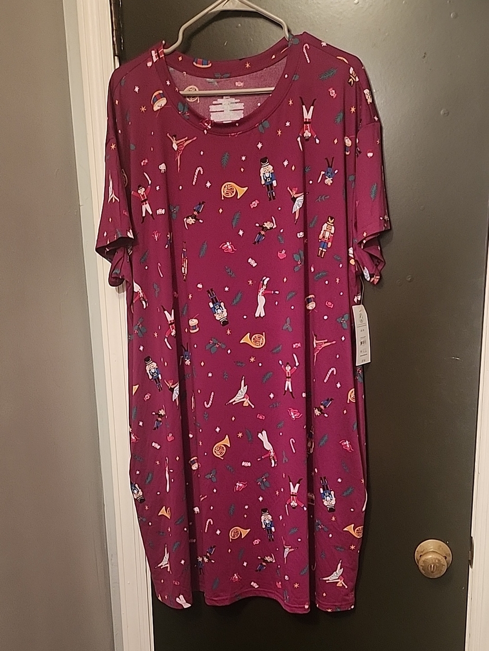 Joyspun Burgundy Holiday Nutcracker Print Sleepshirt